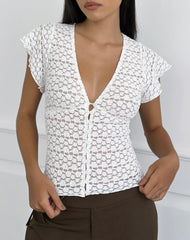 Yeslin V-Neck Button Up Top in Lace White