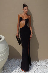Feleicia | Black Sweetheart Cut-Out Maxi Dress With Split