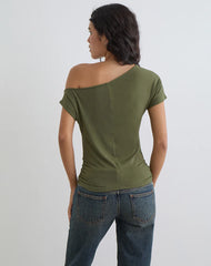 Danama One Shoulder Top in Rayon Jersey Grape with '28' Graphic
