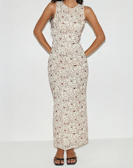 Hoover Maxi Dress in Line Flower Cream
