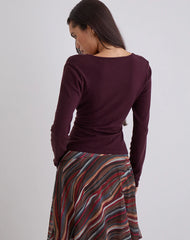 Yenari Long Sleeve Twist Top in Knit Plum