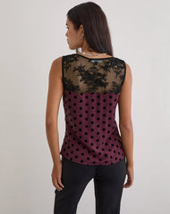 Kasia V-Neck Top in Vintage Polka Maroon