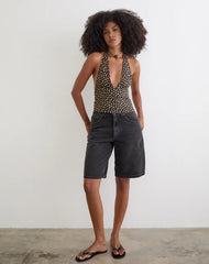 Marsina Halterneck Top in Ditsy Floral Bronze