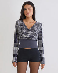 Josina Top in Knit Compact Polka Grey and Ivory