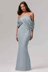 Serene | Powder Blue Draped Bardot Maxi Dress