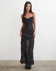 Eshara Maxi Dress in Chiffon Satin Black