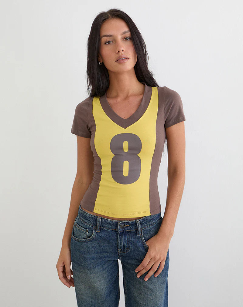 Haloda V Neck Top in Sunflower Coffee Quartz Combination
