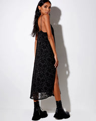 Rarita Midi Dress in Brocade Rose Flock Black