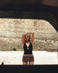 Mioto Keyhole Halterneck Top with Studs in Rayon Black