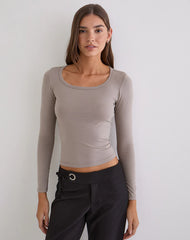 Janana Long Sleeve Top in Cotton Moon Rock