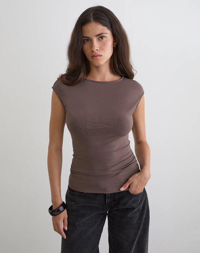 Novia Top with Ruched Sides in Coffee Quartz