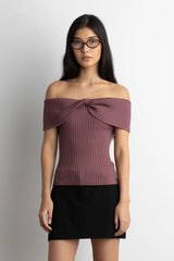 RIBBED TWIST OFF THE SHOULDER TOP