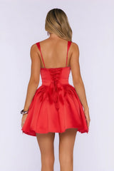 Lovers Under Stars Satin Mini Dress Red