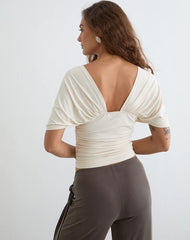 Vernia Plunge Batwing Top in Cupro Cream