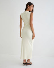 Fayola Printed Maxi Dress in Cream with Red Watercolour Flower