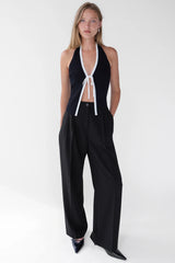 KNIT HALTER TOP WITH CONTRAST BOW