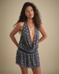 Yukina Mini Dress in Studded Chiffon Dark Grey