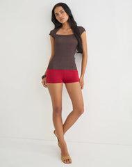 Yoi Top in Brown with Micro Polka Print