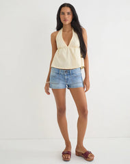 Eldana Halterneck Top in Poplin Buttermilk