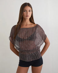 Hayba Drape Top in Plisse Brown