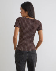 Lobos Crossover Top in Jersey Micro Polka Brown