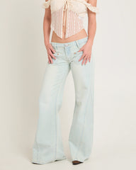 Johnnies Low Waist Wide Leg Flared Denim Jeans Le Surf