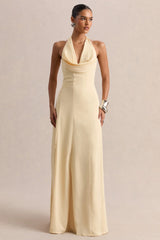 Undeniable | Lemon Cowl-Neck Draped Maxi Dress