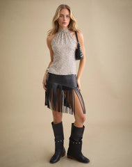 Beyi Halterneck Top in Chiffon Sequin Nude