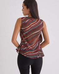 Nakiya Cowl Top in Chiffon 70's Shadow Stripe