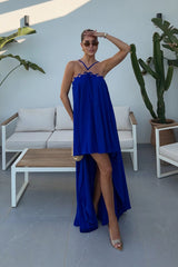 Amiya | Blue A-Line Maxi Dress with Cut-Out Details