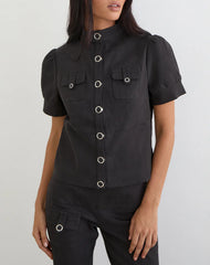 Renia Button Top in Dark Grey