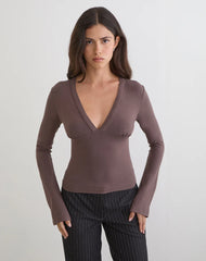 Emesy Long Sleeve Top in Coffee Quartz