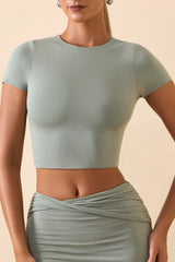 Cap Sleeve Crop Top in Smoke Green