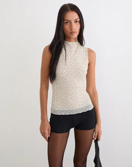 Marista Top in Cream Polka Mesh Plisse