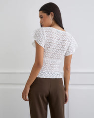 Yeslin V-Neck Button Up Top in Lace White