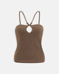 Satuna Top with Beads in Shimmer Knit Brown