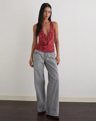 Yukari Plunge Top in Burnout Mesh Red