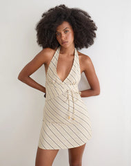 Mayeira Halterneck Mini Dress in Tilt Lines Beige