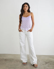 Mirelle Handkerchief Cami Top in Chiffon Lilac Polka Dot
