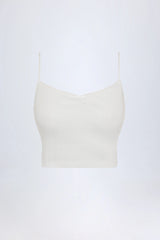 Pointelle Ruched Camisole Crop Top in White