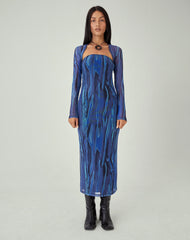 MOTEL X JACQUIE Shuro Midi Dress in Colour Bleed Blue
