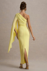 Clementina | Lemon Asymmetric Cape Sleeve Maxi Dress