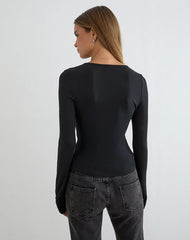 Yubin Keyhole Long Sleeve Top in Cupro Black