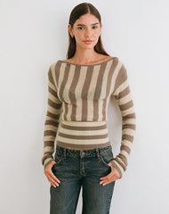 Maude Top in Stripe Taupe and Neutral