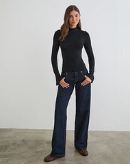 Nell High Neck Long Sleeve Top in Rayon Jersey Black