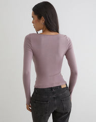 Kalais Long Sleeve Twisted Top in Dusty Mauve