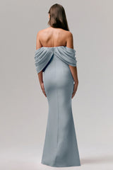 Serene | Powder Blue Draped Bardot Maxi Dress