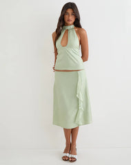 Memayu Halterneck Top in Shimmer Chiffon Olive