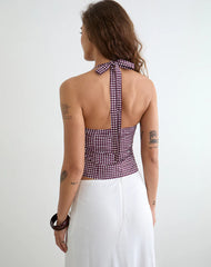 Kampi Halterneck Top in Mini Gingham Wine