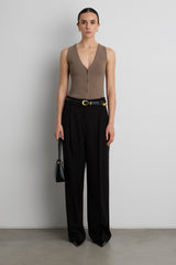 SLEEVELESS BUTTON FRONT KNIT TOP